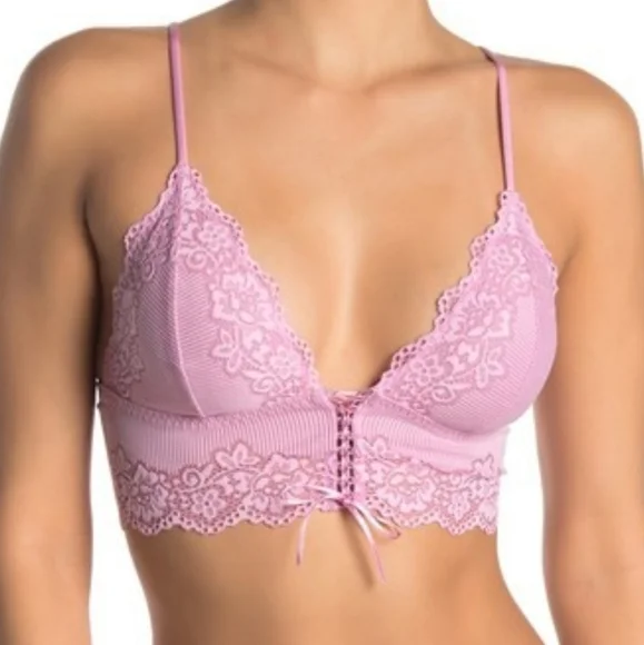 Free People Caroline Laced Front Ribbed Bralette Small - Picture 1 of 4